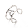 Clear Cubic Zirconia Initial Letter Open Cuff Ring RJEW-A012-01P-A-2