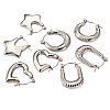 4 Pairs 4 Style Star & Rectangle & Heart & Croissant 304 Stainless Steel Hoop Earrings for Women EJEW-TA0001-17-2