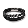 Men's Braided Black PU Leather Cord Multi-Strand Bracelets BJEW-K243-09AS-1