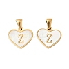 304 Stainless Steel Pave Natural White Shell Heart with Initial Slice Pendants STAS-R168-25G-Z-1