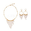 Alloy & Round Imitation Pearl Tassel Necklaces & Earring Set for Women WG0A440-01-5