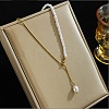 Stainless Steel & Imitation Pearl Beaded Tassel Rice Bead Pendant Y Lariat Necklaces for Women YR7767-4