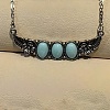 925 Sterling Silver with Dyed Synthetic Turquoise Oval with Leaf Pendant Necklaces NJEW-C109-01-2