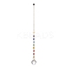 Mixed Natural Gemstone Drowsing Pendulums with Chakra Handmade Lampwork Evil Eye & Brass Sun PALLOY-JF01974-4