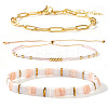 3Pcs 3 Styles 304 Stainless Steel Paperclip Chain Bracelets & Glass Seed Bead Stretch & Slider Bracelets for Women SL8246-1-4