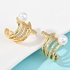 Fishtail Brass Micro Pave Clear Cubic Zirconia Cuff Earrings EJEW-Z111-04G-01-2