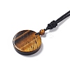 Natural Gemstone Flat Round with Tree of Life Pendant Necklace with Nylon Cord for Women NJEW-P274-03-5