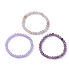 3Pcs Natural Amethyst & Dyed Malaysia Jade & Lavender Amethyst Round Beaded Stretch Bracelets for Women BJEW-JB12835-4