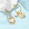 Heart Brass & Natural Pearl Hoop Earrings EJEW-Z159-03G-1