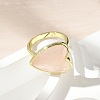 Heart Brass Natural Rose Quartz Finger Rings RJEW-D304-01G-B-5