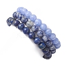 3Pcs Round Natural Blue Spot Jasper & Dyed Blue Lace Agate & Lapis Lazuli & Pearl Beaded Stackable Stretch Bracelets Sets BJEW-JB12992-2