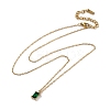304 Stainless Steel Fern Green Rhinestone Rectangle Pendant Cable Chain Necklaces NJEW-U026-01G-4