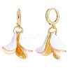 White Enamel Lilies Flower Dangle Hoop Earrings JE970A-1