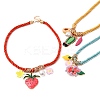 3Pcs 3 Styles Alloy Enamel Strawberry Cactus Flower Pendant Cotton Cord Necklaces for Women NJEW-F357-02KCG-1