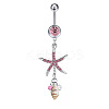 304 Stainless Steel Pave Cubic Zirconia & Plastic Pearl & Natural Shell Starfish Curved Barbell Dangle Belly Rings FS-WGCE39A-03-1
