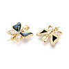 Brass with Cubic Zirconia and Abalone Shell Cup Pearl Peg Bails Pin Pendants KK-T079-42G-2