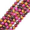 Natural Rose Tiger Eye(Dyed & Heated) and Yellow Tiger Eye(Dyed & Heated) Beads Strands X-G-G101-6mm-1-1