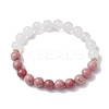 8mm Round Natural Quartz Crystal & Rhodochrosite Beaded Stretch Bracelets for Women BJEW-JB10700-1