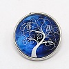Platinum Plated Brass Glass Flat Round with Tree Jewelry Snap Buttons SNAP-M030-B-37-1