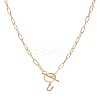 1Pc 304 Stainless Steel Chain & Brass Micro Pave Cubic Zirconia Letter Pendant Necklaces NJEW-LP0001-36U-G-1