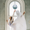 Flat Round with Butterfly Glass Hanging Suncatcher HJEW-WH0036-121-5