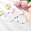 Brass & Glass Beaded Flower Link Chains Anklets AJEW-AN00730-1