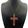 Eco-friendly Zinc Alloy & Natural Chip Red Jasper Handmade Cross Pendant Cord Necklaces for Women Men RL5831-1-1