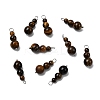 Natural Tiger Eye Round Beaded Pendants PALLOY-JF02867-01-1
