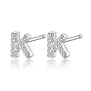 Anti-Tarnish Rhodium Plated 925 Sterling Silver Initial Letter Stud Earrings HI8885-11-1