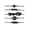 5Pcs 5 Styles Natural Obsidian Braided Bead Bracelets BJEW-JB11681-01-2