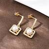 Square Brass Micro Pave Clear Cubic Zirconia Dangle Stud Earrings EJEW-C172-05G-3