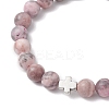Natural Pink Zebra Jasper Round Beads Bracelets BJEW-JB12435-3