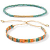 2Pcs 2 Styles Bohemian Glass Seed Bead Stretch & Slider Bracelet Set for Women VC8065-4-1
