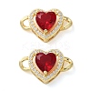 Rack Plating Brass Cubic Zirconia Heart Connector Charm KK-C084-06G-1