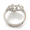 Heart with Letter & Flower Rack Plating Brass Adjustable Rings for Women RJEW-I105-05P-G-3