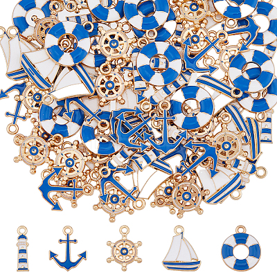 80Pcs 5 Styles Alloy Enamel Pendants ENAM-DC0001-60-1