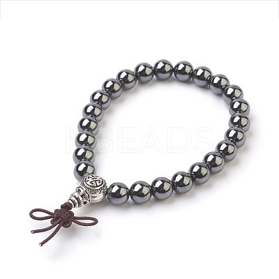 Non-Magnetic Synthetic Round Hematite Stretch Bracelets BJEW-JB03845-03-1