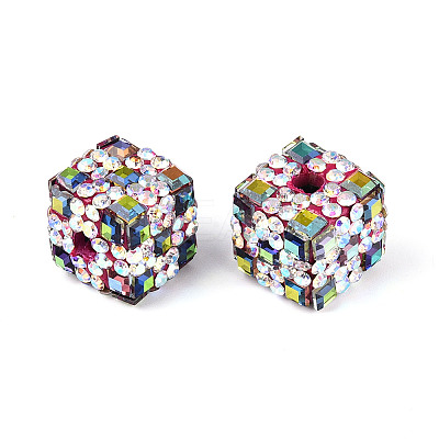 Polymer Clay Rhinestone Beads with Square Acrylic CLAY-T022-03H-1
