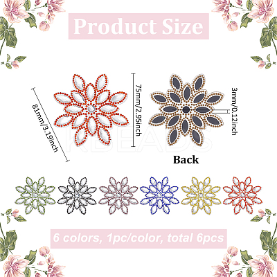 6Pcs 6 Colors Snowflake Glitter Hotfix Glass Rhinestone DIY-FG0007-62-1
