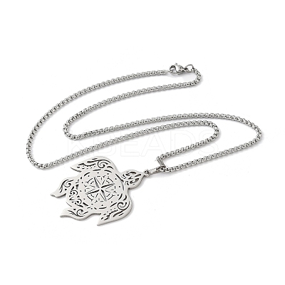 201 Stainless Steel Hollow Cut Compass Turtle Pendant Necklaces LS-NJEW-H065-04P-1