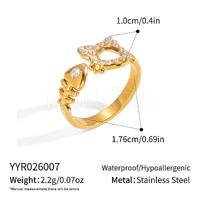 304 Stainless Steel Rhinestone Open Cuff Rings for Women LM3811-1-1