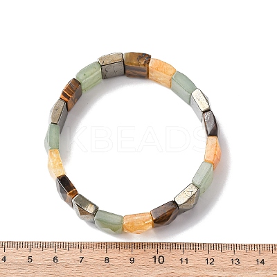 Rectangle Natural Pyrite & Green Aventurine & Tiger Eye & Quartz Crystal Beads Stretch Bracelets for Women Men BJEW-Z149-01I-1