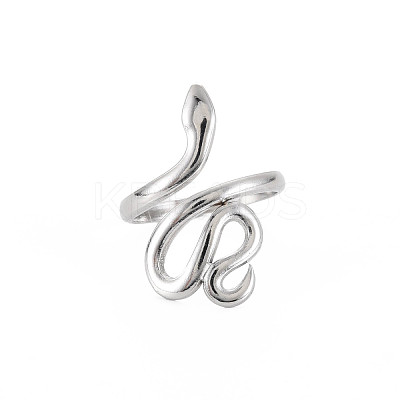 Non-Tarnish 304 Stainless Steel Snake Wide Open Cuff Ring for Women RJEW-S405-226P-1