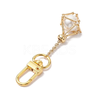 Brass Macrame Chain Pouch Round Shell Pearl Holder Pendant Decorations HJEW-JM02048-01-1