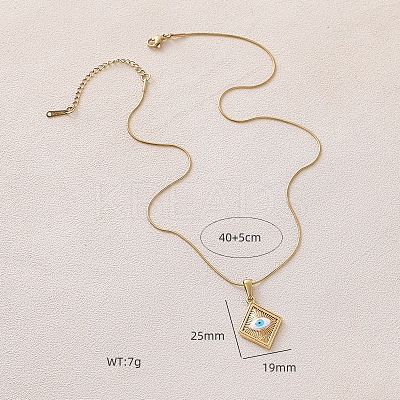 French Vintage 304 Stainless Steel Enamel Rhombus with White Evil Eye Pendant Necklaces HC0202-1