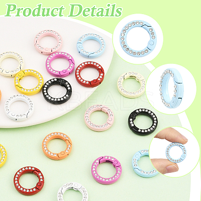 18Pcs 9 Colors Zinc Alloy Rhinestone Spring Gate Rings FIND-SC0019-50B-1
