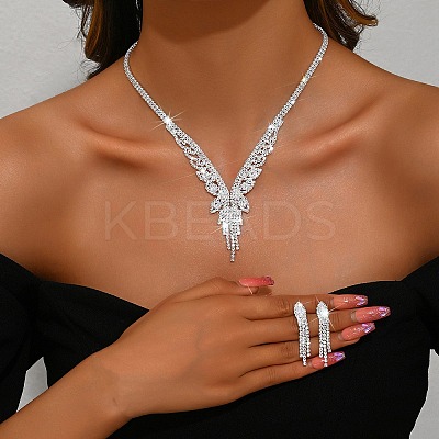 Butterfly Brass Rhinestone Earrings & Pendant Necklaces Set for Women SJEW-M102-06S-1