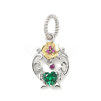 925 Sterling Silver Pave Green Cubic Zirconia Flower Pendants STER-G047-01B-1