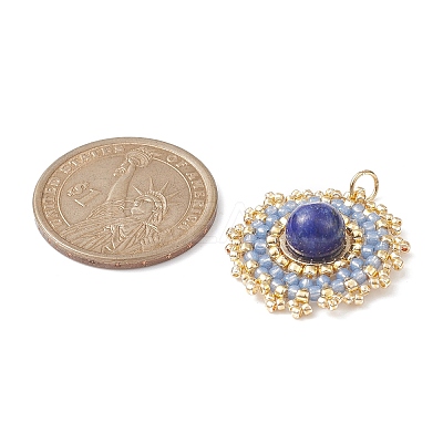 Natural Lapis Lazuli Flat Round Pendants PALLOY-MZ00135-02-1