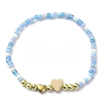 3Pcs 3 Color Non-magnetic Synthetic Hematite Heart & Glass Seed Beaded Stretch Bracelets Set BJEW-JB09457-1